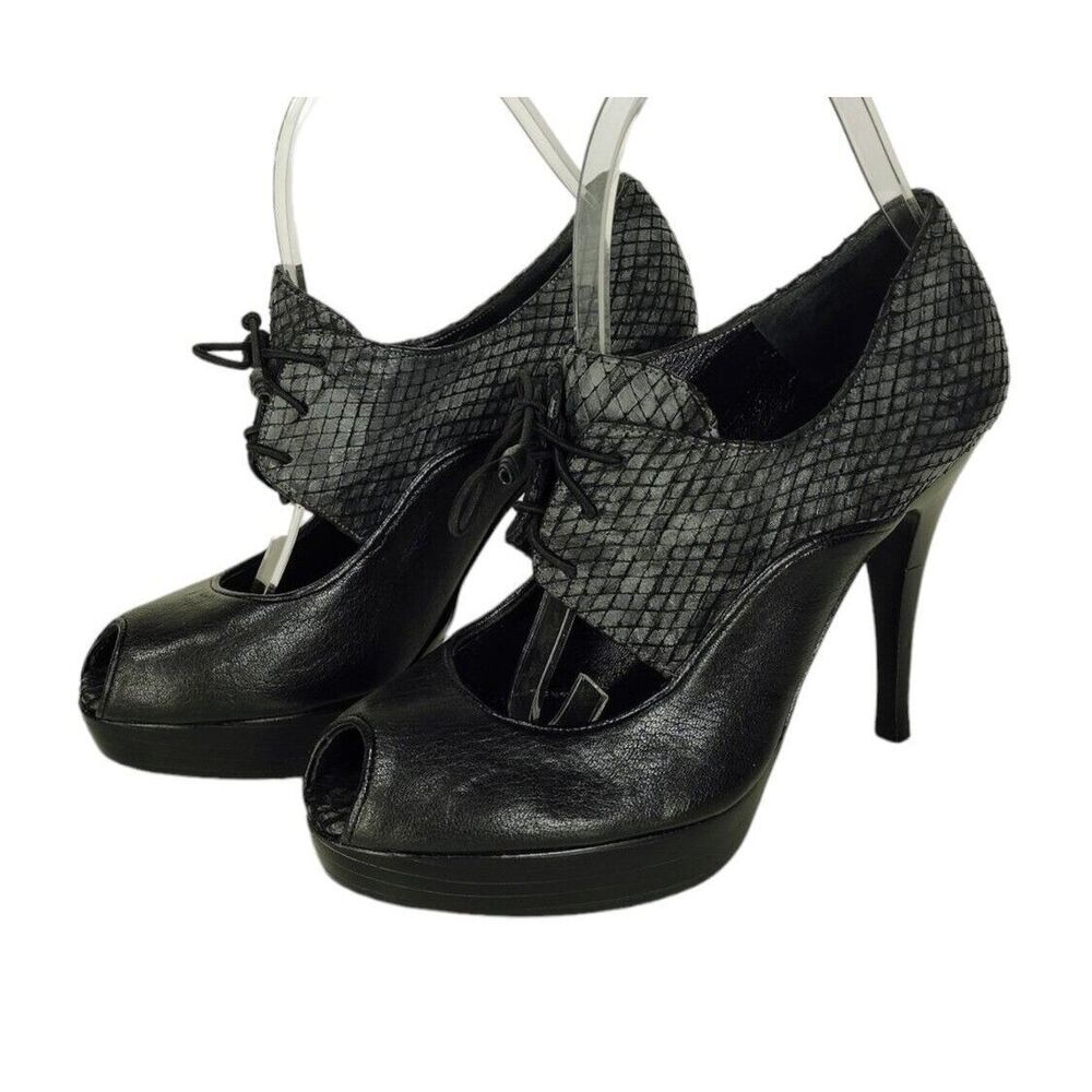 Stuart Weitzman Snake Leather Platform Peeptoe La… - image 2